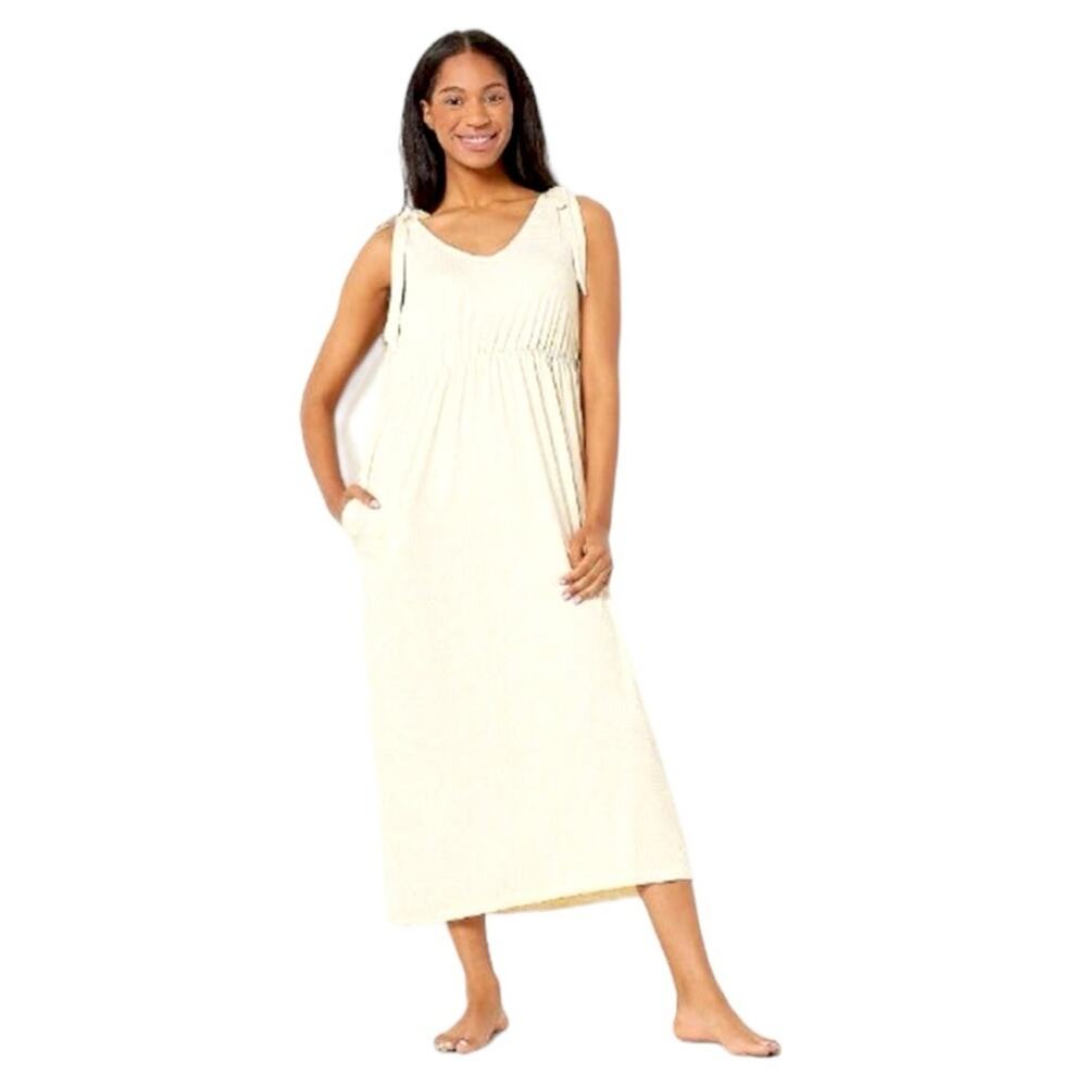 Stan Herman Maxi Dress Casual V-neck Elastic Waist Shoulder Bows Women’s Size L